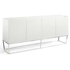 LES TENDANCES Buffet Design 4 Portes Laqué Et Pieds Acier Chromé Romus - Couleur Céleste