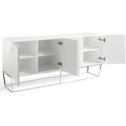 LES TENDANCES Buffet Design 4 Portes Laqué Et Pieds Acier Chromé Romus - Couleur Céleste -Buffet et enfilade Soldes 41998422 3