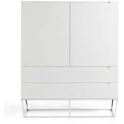 LES TENDANCES Bahut Design 2 Portes 2 Tiroirs Laqué Et Pieds Acier Chromé Romus - Couleur Corail