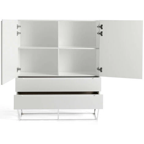 LES TENDANCES Bahut Design 2 Portes 2 Tiroirs Laqué Et Pieds Acier Chromé Romus - Couleur Corail 4 LES TENDANCES Bahut Design 2 Portes 2 Tiroirs Laqué Et Pieds Acier Chromé Romus - Couleur Corail – Image 4