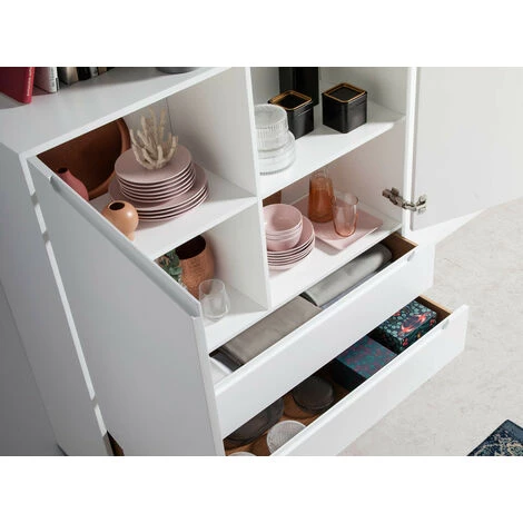 LES TENDANCES Bahut Design 2 Portes 2 Tiroirs Laqué Et Pieds Acier Chromé Romus - Couleur Corail 5 LES TENDANCES Bahut Design 2 Portes 2 Tiroirs Laqué Et Pieds Acier Chromé Romus - Couleur Corail – Image 5