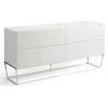 LES TENDANCES Buffet Design 4 Tiroirs Laqué Et Pieds Acier Chromé Romus - Couleur Brouillard
