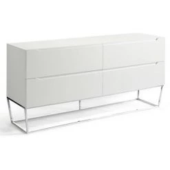 LES TENDANCES Buffet Design 4 Tiroirs Laqué Et Pieds Acier Chromé Romus - Couleur Brouillard