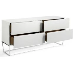 LES TENDANCES Buffet Design 4 Tiroirs Laqué Et Pieds Acier Chromé Romus - Couleur Brouillard -Buffet et enfilade Soldes 41998434 3