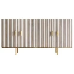 LES TENDANCES Buffet 4 Portes Bois De Manguier Crème Et Métal Doré Gala 153 Cm