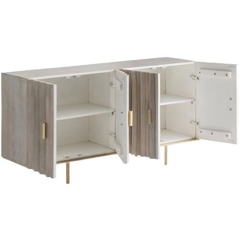 LES TENDANCES Buffet 4 Portes Bois De Manguier Crème Et Métal Doré Gala 153 Cm 2 LES TENDANCES Buffet 4 Portes Bois De Manguier Crème Et Métal Doré Gala 153 Cm – Image 2