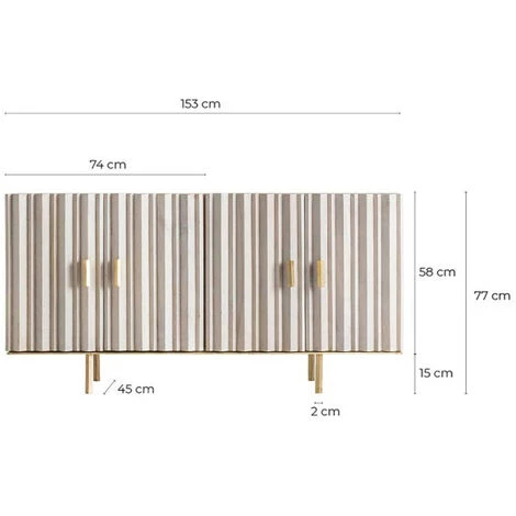 LES TENDANCES Buffet 4 Portes Bois De Manguier Crème Et Métal Doré Gala 153 Cm 4 LES TENDANCES Buffet 4 Portes Bois De Manguier Crème Et Métal Doré Gala 153 Cm – Image 4