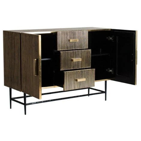 LES TENDANCES Buffet 2 Portes 3 Tiroirs Métal Vieux Doré Valura 120 Cm 3 LES TENDANCES Buffet 2 Portes 3 Tiroirs Métal Vieux Doré Valura 120 Cm – Image 3