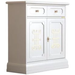 ARTEFERRETTO Meuble Buffet De Rangement Avec Frises En Feuille D'or - Finition Blanche