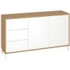 Buffet / Meuble De Rangement Coloris Chêne/blanc - Hauteur 80 X Longueur 140 X Profondeur 40 Cm -PEGANE-