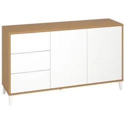Buffet / Meuble De Rangement Coloris Chêne/blanc - Hauteur 80 X Longueur 140 X Profondeur 40 Cm -PEGANE-
