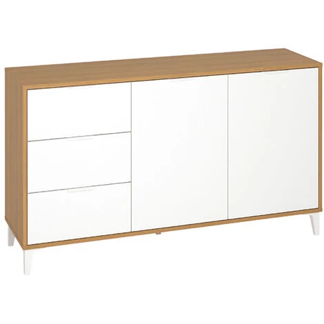 Buffet / Meuble De Rangement Coloris Chêne/blanc - Hauteur 80 X Longueur 140 X Profondeur 40 Cm -PEGANE- 1 Buffet / Meuble De Rangement Coloris Chêne/blanc - Hauteur 80 X Longueur 140 X Profondeur 40 Cm -PEGANE-