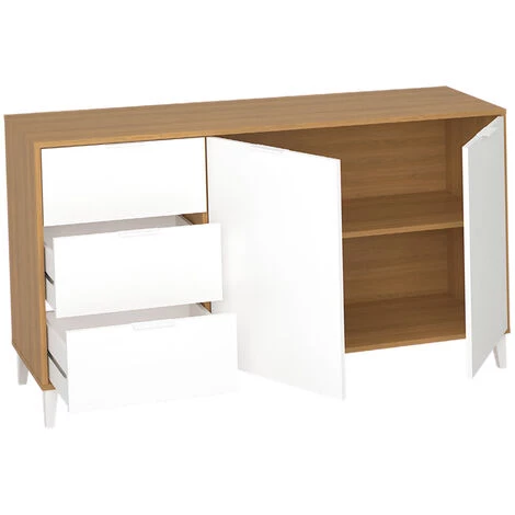 Buffet / Meuble De Rangement Coloris Chêne/blanc - Hauteur 80 X Longueur 140 X Profondeur 40 Cm -PEGANE- 2 Buffet / Meuble De Rangement Coloris Chêne/blanc - Hauteur 80 X Longueur 140 X Profondeur 40 Cm -PEGANE- – Image 2