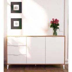 Buffet / Meuble De Rangement Coloris Chêne/blanc - Hauteur 80 X Longueur 140 X Profondeur 40 Cm -PEGANE- 5 Buffet / Meuble De Rangement Coloris Chêne/blanc - Hauteur 80 X Longueur 140 X Profondeur 40 Cm -PEGANE- -Buffet et enfilade Soldes 42167552 3