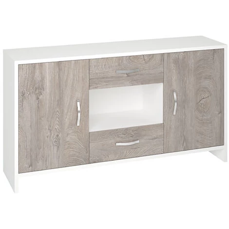 Buffet / Meuble De Rangement Coloris Blanc/chêne Clair - Hauteur 87 X Longueur 160 X Profondeur 40 Cm -PEGANE- 1 Buffet / Meuble De Rangement Coloris Blanc/chêne Clair - Hauteur 87 X Longueur 160 X Profondeur 40 Cm -PEGANE-