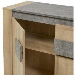 ALTOBUY FANNY - Buffet 3 Portes 1 Tiroir Aspect Bois Et Pierre - Marron Clair -Buffet et enfilade Soldes 42234220 3