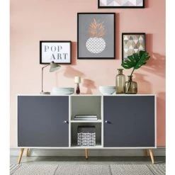 BAïTA Buffet BABETTE Blanc Et Gris Anthracite 150cm - Blanc 5 BAïTA Buffet BABETTE Blanc Et Gris Anthracite 150cm - Blanc -Buffet et enfilade Soldes 42332834 2