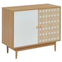 BAïTA Buffet LEIKA Blanc Et Effet Chêne 2 Portes 90cm - Bois -Buffet et enfilade Soldes 42332835 3