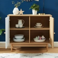 BAïTA Buffet LEIKA Blanc Et Effet Chêne 2 Portes 90cm - Bois -Buffet et enfilade Soldes 42332835 4