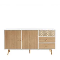 BAïTA Buffet UTAH Blanc Et Effet Chêne 150cm - Bois
