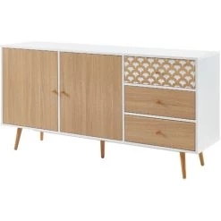BAïTA Buffet UTAH Blanc Et Effet Chêne 150cm - Bois -Buffet et enfilade Soldes 42332840 3