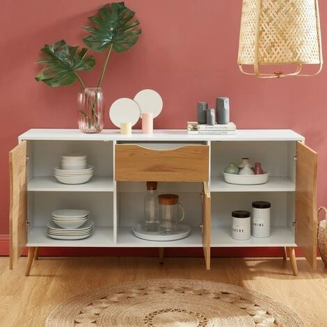 BAïTA Buffet AVA Blanc Et Effet Chêne 150cm - Bois 3 BAïTA Buffet AVA Blanc Et Effet Chêne 150cm - Bois – Image 3