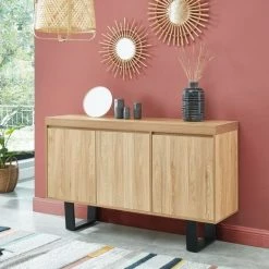 BAïTA Buffet FELIX Effet Chêne Et Métal 140cm - Bois -Buffet et enfilade Soldes 42384241 2