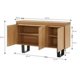BAïTA Buffet FELIX Effet Chêne Et Métal 140cm - Bois -Buffet et enfilade Soldes 42384241 5