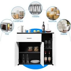 GOPLUS Buffet De Cuisine, Meuble De Rangement Avec 3 Portes Et Tiroir Pour Salon Bureau Chambre Entrée Cuisine En Bois, Blanc, 88 X 30 X 70CM -Buffet et enfilade Soldes 42541877 3