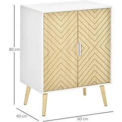 HOMCOM Buffet Meuble De Rangement Design Scandinave 2 Portes Avec étagère Dim. 60L X 40l X 80H Cm MDF Panneaux Particules Blanc Portes Motif Graphique Aspect Bois Clair - Blanc -Buffet et enfilade Soldes 42717426 3