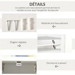 HOMCOM Buffet Meuble De Rangement Design Scandinave 2 Portes Avec étagère Dim. 60L X 40l X 80H Cm MDF Panneaux Particules Blanc Portes Motif Graphique Aspect Bois Clair - Blanc -Buffet et enfilade Soldes 42717426 5