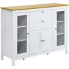 HOMCOM Buffet Style Classique Chic Multi-rangement 2 Portes 2 étagères Réglables 2 Tiroirs Coulissants Placard 2 Portes MDF Blanc Plateau Aspect Bois Clair - Blanc