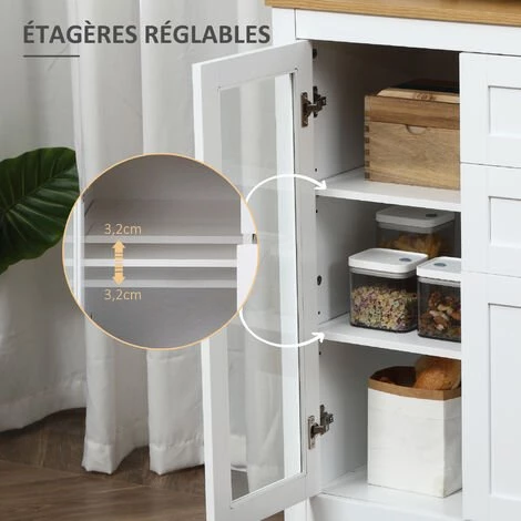 HOMCOM Buffet Style Classique Chic Multi-rangement 2 Portes 2 étagères Réglables 2 Tiroirs Coulissants Placard 2 Portes MDF Blanc Plateau Aspect Bois Clair - Blanc 5 HOMCOM Buffet Style Classique Chic Multi-rangement 2 Portes 2 étagères Réglables 2 Tiroirs Coulissants Placard 2 Portes MDF Blanc Plateau Aspect Bois Clair - Blanc – Image 5