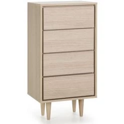 VS VENTA-STOCK Chiffonnier Denia 4 Tiroirs Chêne/Chêne, 45cm (Largeur) 33cm (Profondeur) 90cm(Hauteur)
