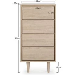 VS VENTA-STOCK Chiffonnier Denia 4 Tiroirs Chêne/Chêne, 45cm (Largeur) 33cm (Profondeur) 90cm(Hauteur) -Buffet et enfilade Soldes 42754404 4