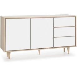 VS VENTA-STOCK Buffet Denia De 2 Portes Et 3 Tiroirs Couleur Chêne/Blanc, 140cm (Largeur) 40cm(Profondeur) 76cm (Hauteur) - CHÊNE/BLANC