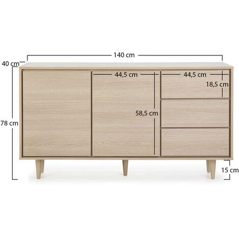 VS VENTA-STOCK Buffet Denia De 2 Portes Et 3 Tiroirs Couleur Chêne, 140cm (Largeur) 40cm(Profondeur) 76cm (Hauteur) - CHÊNE 2 VS VENTA-STOCK Buffet Denia De 2 Portes Et 3 Tiroirs Couleur Chêne, 140cm (Largeur) 40cm(Profondeur) 76cm (Hauteur) - CHÊNE – Image 2