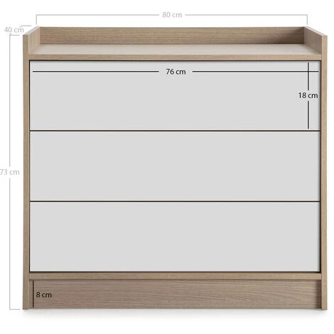 VS VENTA-STOCK Commode Moscú Avec 3 Tiroirs, Couleur Chêne/Blanc, 80 Cm (Largeur) 40 Cm (Profondeur) 73 Cm (Hauteur) - CHÊNE/BLANC 3 VS VENTA-STOCK Commode Moscú Avec 3 Tiroirs, Couleur Chêne/Blanc, 80 Cm (Largeur) 40 Cm (Profondeur) 73 Cm (Hauteur) - CHÊNE/BLANC – Image 3