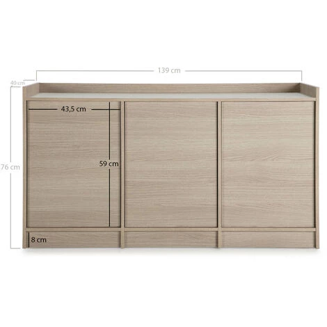 VS VENTA-STOCK Buffet Moscú 3 Portes Et 3 Niches Internes, Couleur Chêne, 139 Cm (Largeur) 40 Cm (Profondeur), 76 Cm (Hauteur) - CHÊNE 3 VS VENTA-STOCK Buffet Moscú 3 Portes Et 3 Niches Internes, Couleur Chêne, 139 Cm (Largeur) 40 Cm (Profondeur), 76 Cm (Hauteur) - CHÊNE – Image 3