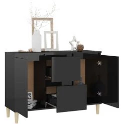 ASUPERMALL Buffet Noir Brillant 103,5x35x70 Cm Agglomere -Buffet et enfilade Soldes 42792608 4