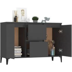 YOUTHUP Buffet Gris Brillant 104x35x70 Cm Aggloméré - Gris 7 YOUTHUP Buffet Gris Brillant 104x35x70 Cm Aggloméré - Gris -Buffet et enfilade Soldes 42823854 3