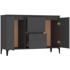 YOUTHUP Buffet Gris Brillant 104x35x70 Cm Aggloméré - Gris 8 YOUTHUP Buffet Gris Brillant 104x35x70 Cm Aggloméré - Gris -Buffet et enfilade Soldes 42823854 4