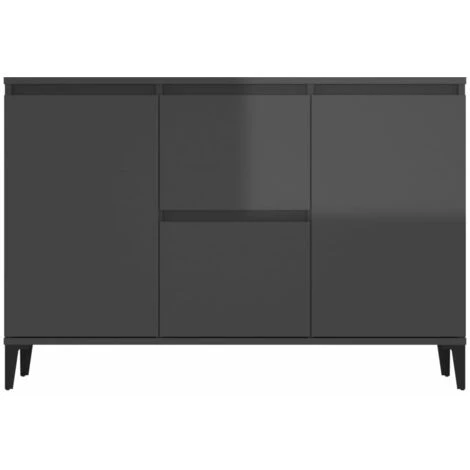 YOUTHUP Buffet Gris Brillant 104x35x70 Cm Aggloméré - Gris 5 YOUTHUP Buffet Gris Brillant 104x35x70 Cm Aggloméré - Gris – Image 5
