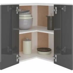 YOUTHUP Armoire D'angle Suspendue Gris Brillant 57x57x60 Cm Aggloméré - Gris 8 YOUTHUP Armoire D'angle Suspendue Gris Brillant 57x57x60 Cm Aggloméré - Gris -Buffet et enfilade Soldes 42823915 4