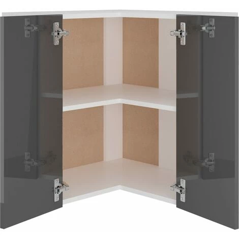 YOUTHUP Armoire D'angle Suspendue Gris Brillant 57x57x60 Cm Aggloméré - Gris 5 YOUTHUP Armoire D'angle Suspendue Gris Brillant 57x57x60 Cm Aggloméré - Gris – Image 5
