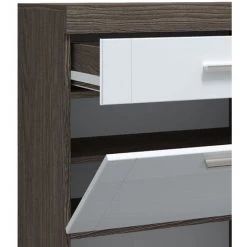 LES TENDANCES Commode 1 Tiroir 2 Portes Bois Chêne Foncé Et Blanc Essil -Buffet et enfilade Soldes 42833517 3