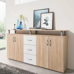 ARGONAUTA ITALIA Buffet Mobile 4 Portes 3 Tiroirs Coloris Chêne Sonoma 155x35xh.83 Cm -Buffet et enfilade Soldes 42835848 3