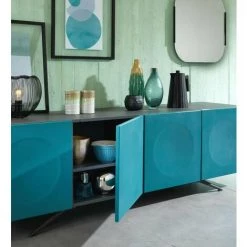 ARGONAUTA Buffet 4 Portes 8 Compartiments Intérieurs Forme Concave Vert Pétrole 47x201xh. 62cm -Buffet et enfilade Soldes 42836210 2