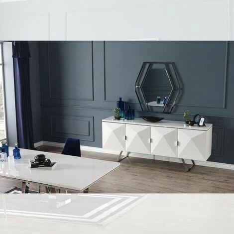 ARGONAUTA Buffet Blanc à Quatre Portes ENZIO 208x53x H84 Cm 3 ARGONAUTA Buffet Blanc à Quatre Portes ENZIO 208x53x H84 Cm – Image 3