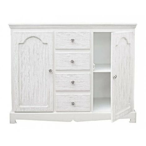 BIZZOTTO Buffet En MDF Deux Portes Quatre Tiroirs Bianca BLANC 100x40x H80 Cm 4 BIZZOTTO Buffet En MDF Deux Portes Quatre Tiroirs Bianca BLANC 100x40x H80 Cm – Image 4